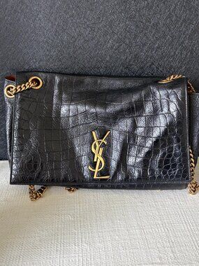 YSL Kate Medium Reversible Shoulder Bag in Croc Embossed Leather and Suede